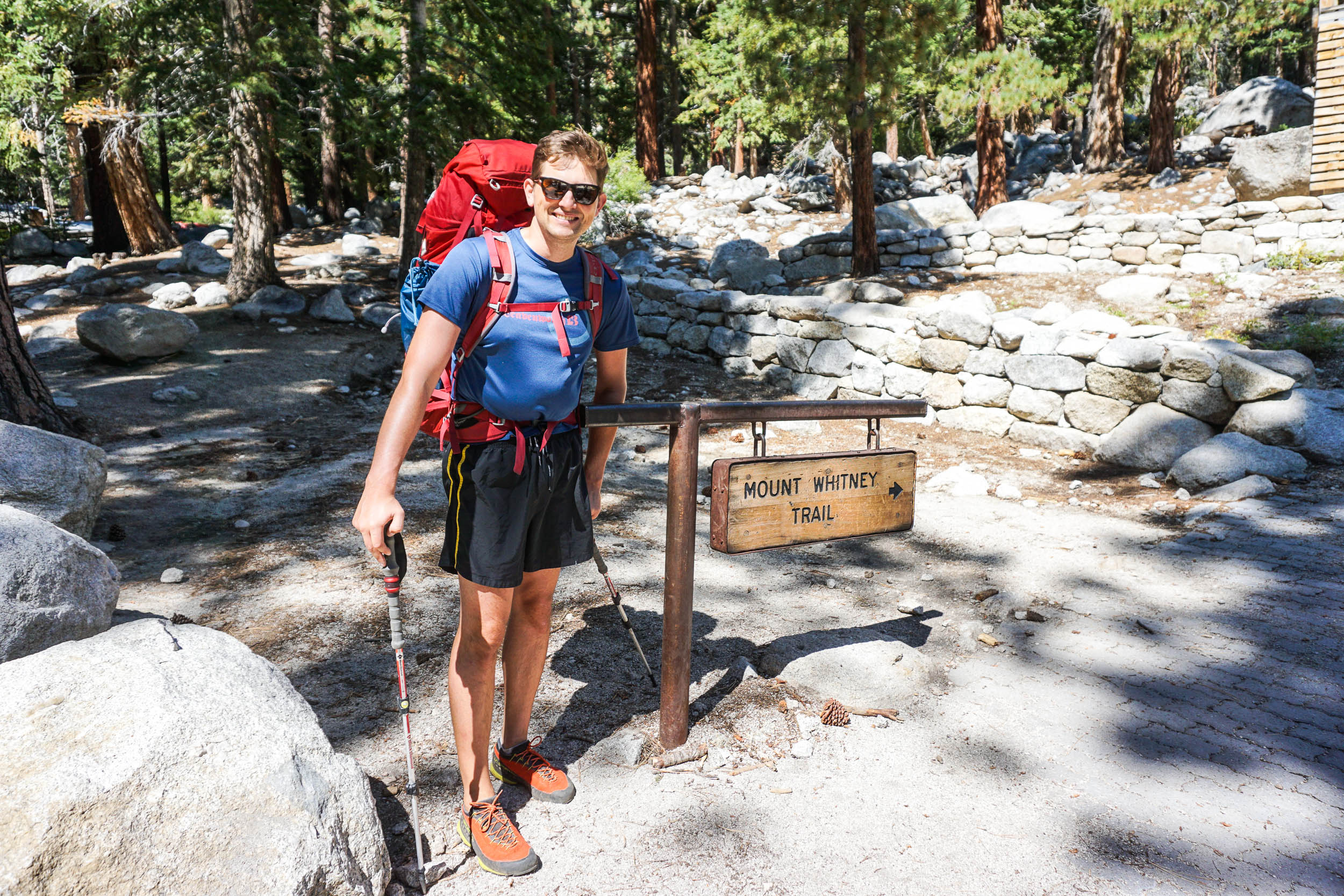 hiker at mt whitney trailhead